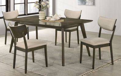 Brand New Dark Walnut & Beige Mid-Century Modern Style 5pc Counter Height Dining Table Set