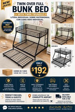 Brand new triple bunk bed twin over full with pull out trundle mattresses not included