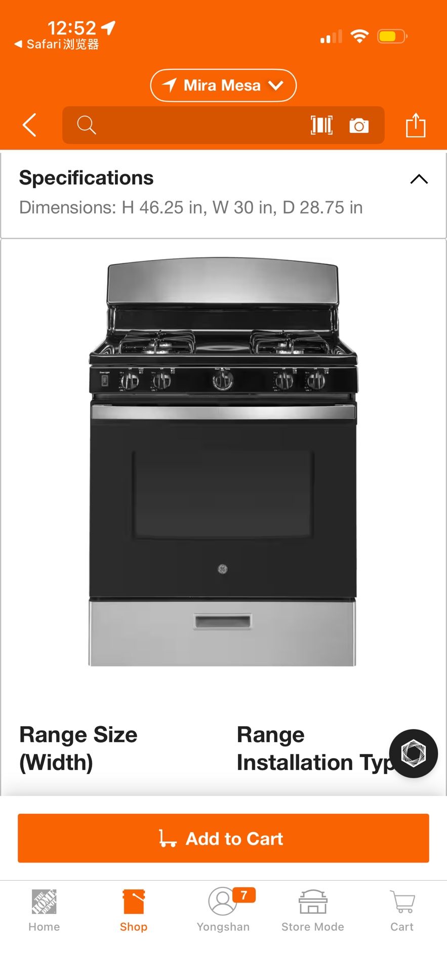 GE Free Standing Gas Range