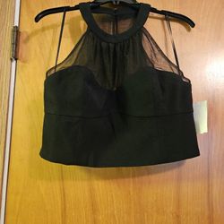 NWT Dress The Population Elliana Black Ribbed Halter Top Size Large 