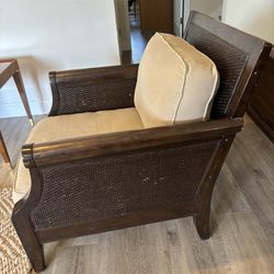Pottery Barn Solid Wood And Wicker Arm Chair 