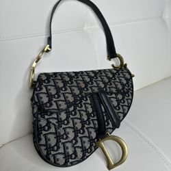 DIOR Saddle Bag with Strap Blue - Dior Oblique Jacquard