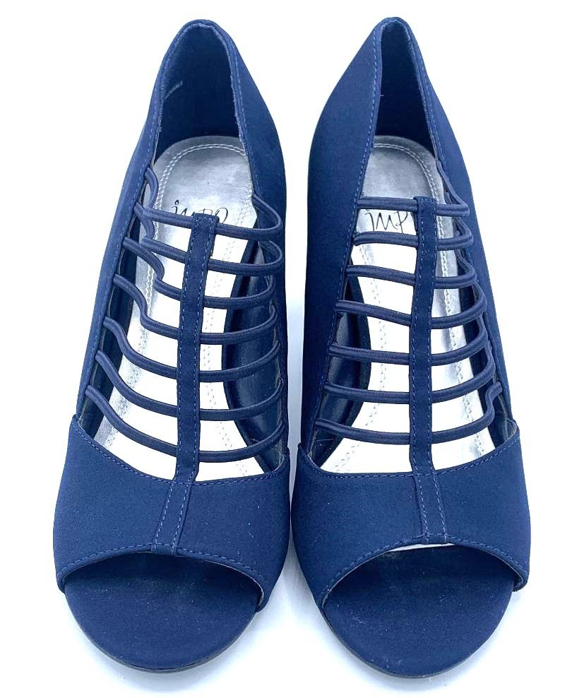 WOMENS IMPO NAVY SIZE 8'' HEEL STRETCH TEXTILE CAGE SHOE