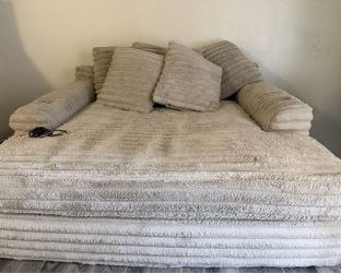 Gray Corduroy Sofa with Cup Holder
