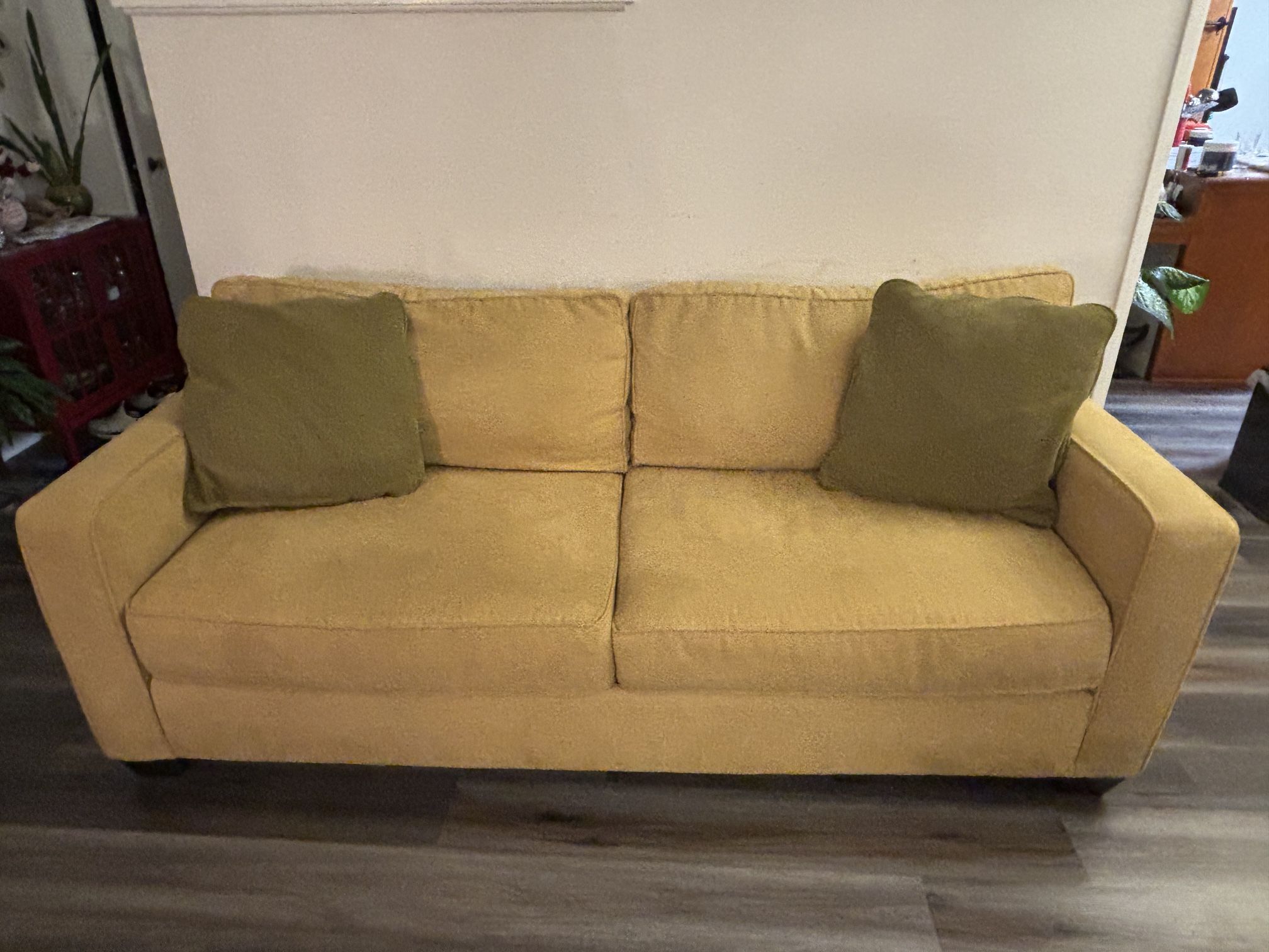 Mustard Yellow Sofa With Green Cushions