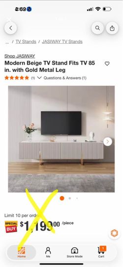 Modern Beige TV Stand Fits TV 85 in. with Gold Metal Leg