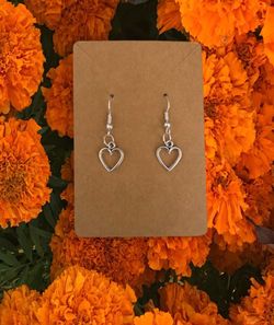 Silver Heart Charm Dangle Earrings
