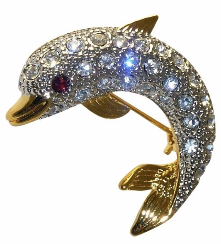 NEW Austrian Crystal signed Dolphin Brooch/pin. Made in USA