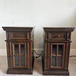 2 Wood/Glass Bedside Nightstands w/outlets