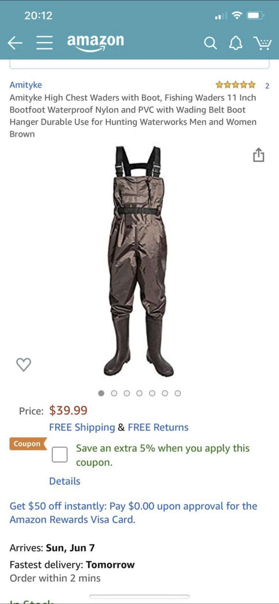 High chest waders with boot. Boot size men 10 .