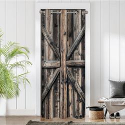 Wooden Barn Doors Door Curtains for Doorways, Rustic Farmhouse Art Wood Blackout Curtain for Kids Bedroom Closet, Grommet Thermal Insulated Privacy Do