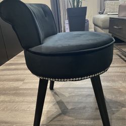 New Black Faux Suede Silver Rivets Vanity Chair Stool 