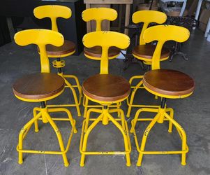 New assembled set of 6 Farmhouse Kitchen Stool, Industrial Counter Stool, Kitchen Deco Round Seat Standard Height Adjustable Swivel Bar Stools with Ba