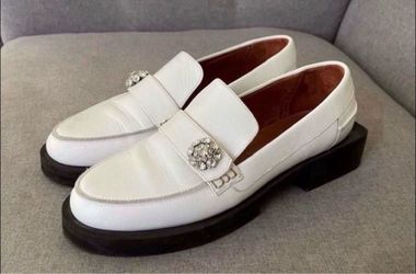 Ganni Jewel Moccasins Shoes - White Leather Size 38