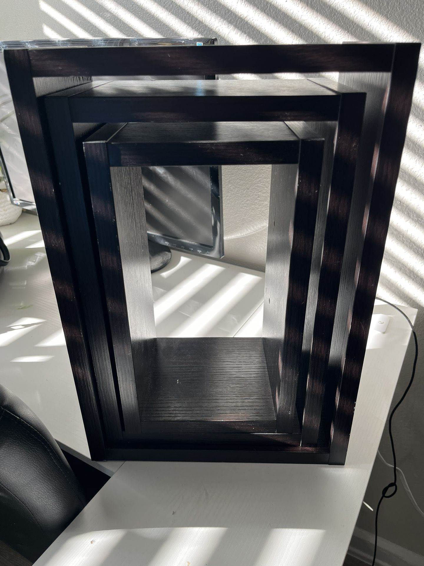 Wide (3) Black Block Floating Wall Square Cube Shelves Set Sturdy