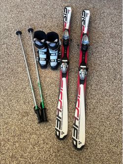 Kids skis boots and poles