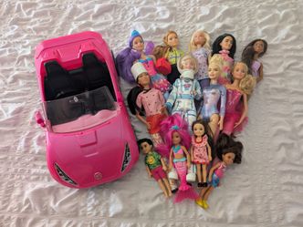 13 Barbie dolls+Barbie car