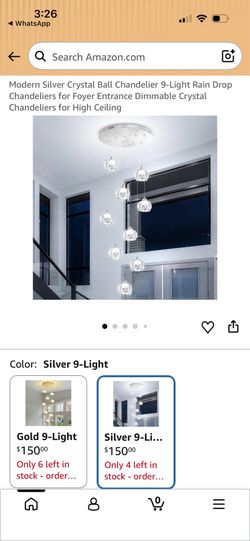 Modern Silver Crystal Ball Chandelier 9-Light Rain Drop Chandeliers for Foyer Entrance Dimmable Crystal Chandeliers for High Ceiling