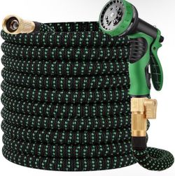 100 ft Garden Hose Expandable Water Hose with 10 Function Spray Nozzle, Lightweight Flexible Hose with 3-Layer Latex Core and 3/4 Inch Solid Fittings,