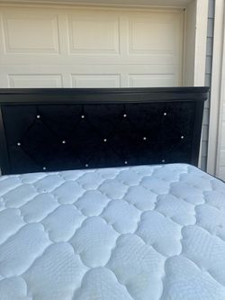 Black Queen Size Bed with Mattress and Box Spring Included