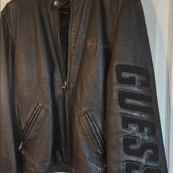 Guess Leather Black Jacket Size XL