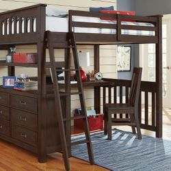 Bison Office Brand Wood Loft Full Size Bed, Espresso Wood, New