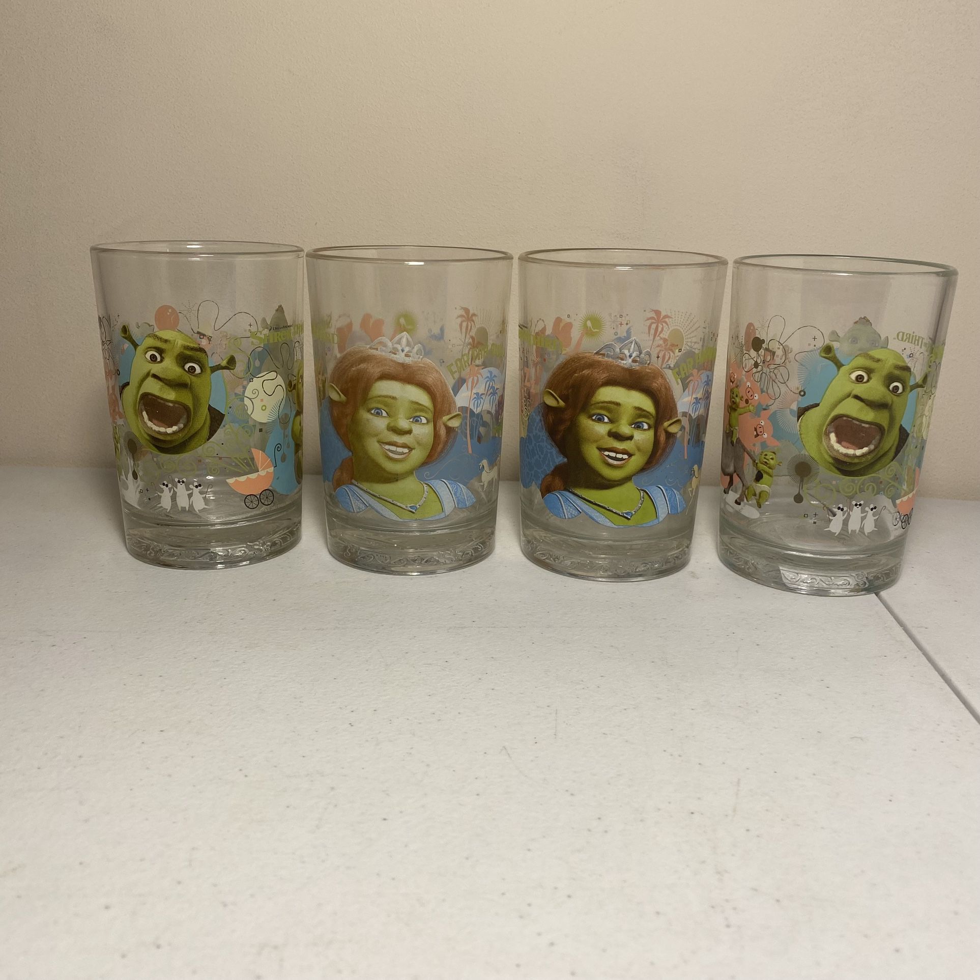Set of 4 McDonalds Dreamworks 2007 Shrek the Third Glass Collector's Cup