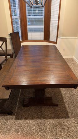 Dark Wood Trestle Dining Table