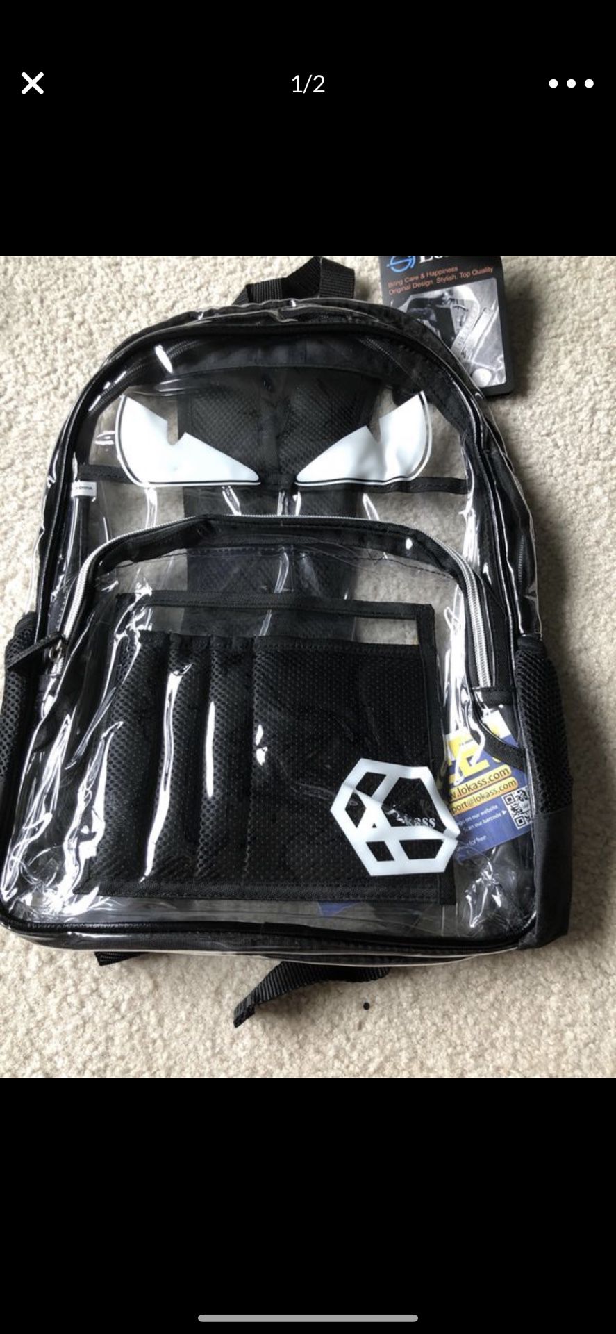 LOKASS Large Clear Backpack Transparent Multi-Pockets Backpacks/Outdoor Backpack Fit 15.6 Inch Laptop Safety Travel Rucksack with Black Trim