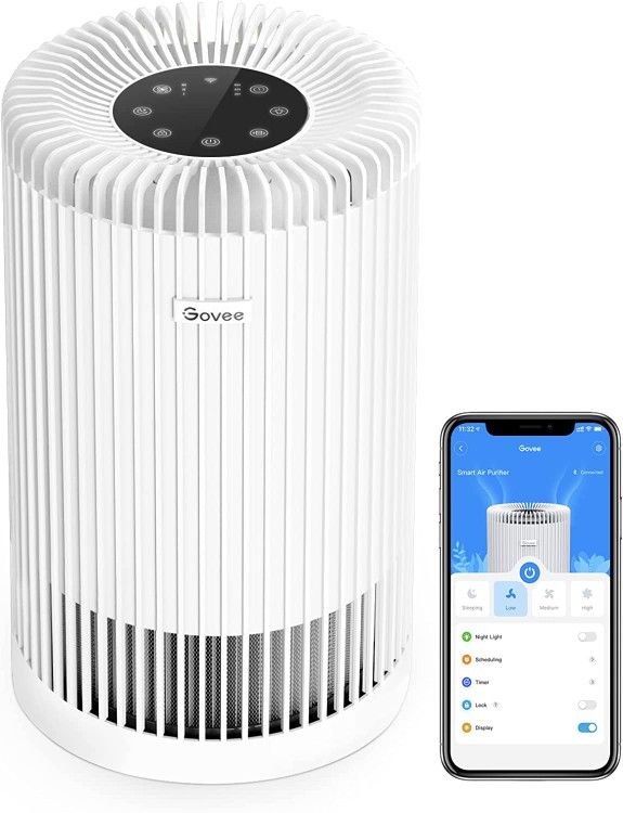 Govee Smart Air Purifiers for Home Large Room, WiFi Air Purifiers for Bedroom Work with Alexa Google Assistant, H13 True HEPA Filter for Pets 24dB Nig