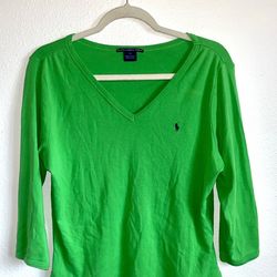 ralph lauren green longer sleeve shirt.  V neck