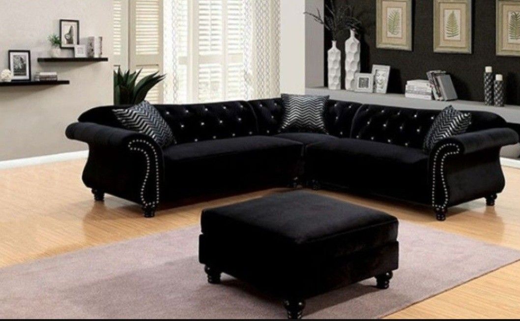 Brand New Elegant Black Sectional Sofa (Ottoman Sold Separately)