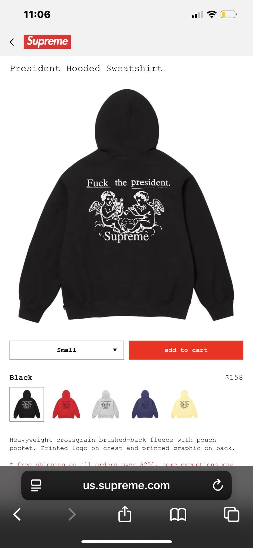 Supreme President Hoodie Size L