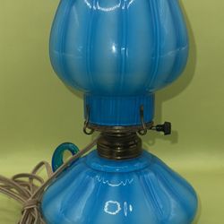 Rare Vintage Fenton Opaque Blue Overlay 10 3/4" Electric Courting Lamp - Sold on eBay Oct, 6th 2019 for $125.00
