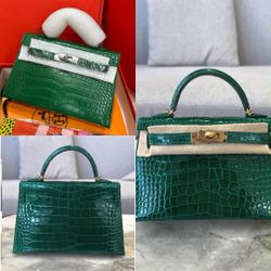 Hermès Kelly mini Crocodile Leather Handbag Green