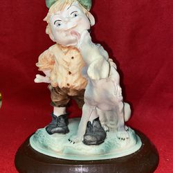 8.5 Inch Painted Alabaster Boy With Dog Statue Imported From Greece 