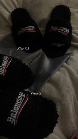 Balenciaga black fur slides