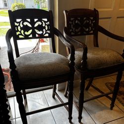 Pair Of Solid Wood Swivel Bar Stools 