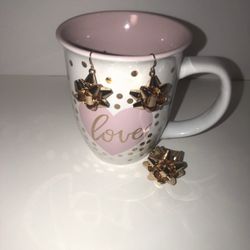 NWOT Gold Bows Earrings And Stretchy Ring Jewelry Set