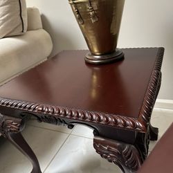 Elegant Carved Wood Console & End Table Set – Excellent Condition