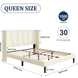 Queen Size Upholstered Bed Frame – Modern & Sturdy
