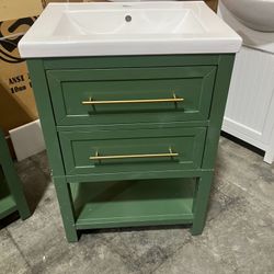 30" Solid Wood Bathroom Vanity Cabinet with Ceramic Sink (Damaged))