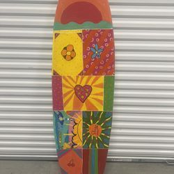 6FT Wood Surfboard  Wall Art  Hand Custom Painted Decor Bright Vibrant Summerish. Board is ideal for a kids room or can be used in almost any place to