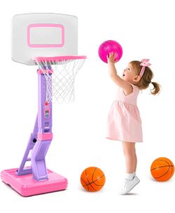 SUPER JOY Toddler Pink Basketball Hoop for Kids 1-3,2-4 5 Years Old, Adjustable Mini Hoop Set