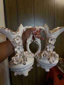Capodimonte-style porcelain ewer pitcher vase’s
