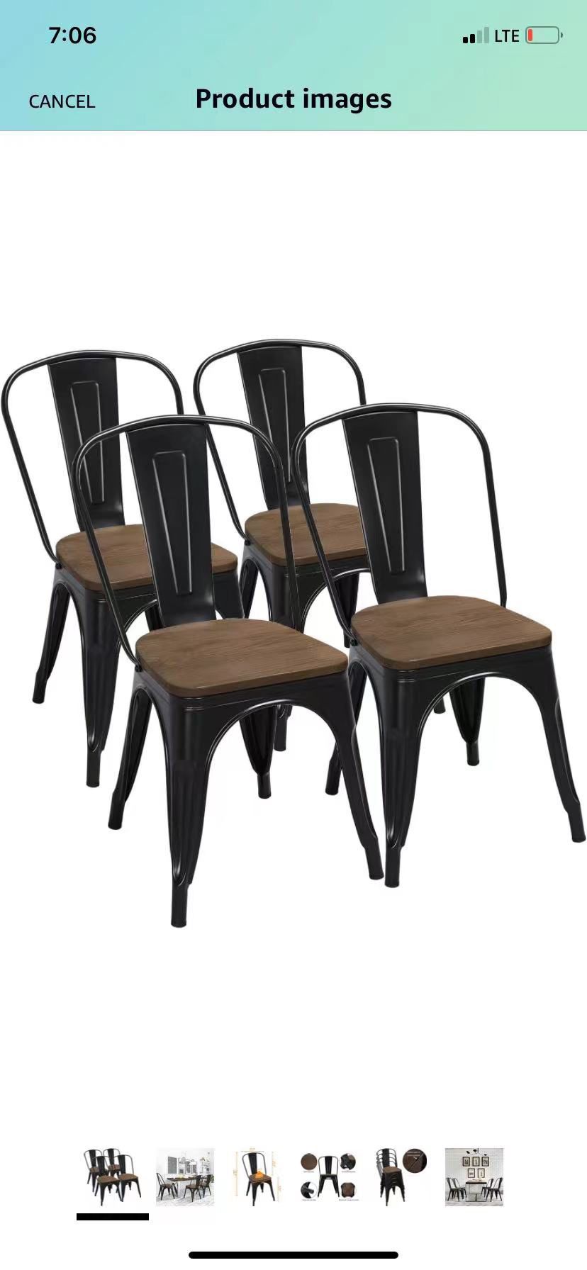  18 Inch Classic Iron Metal Dining Chair with Wood Top/Seat Indoor-Outdoor Use Chic Dining Bistro Cafe Side Barstool Bar Chair Coffee Chair Set of 4 B