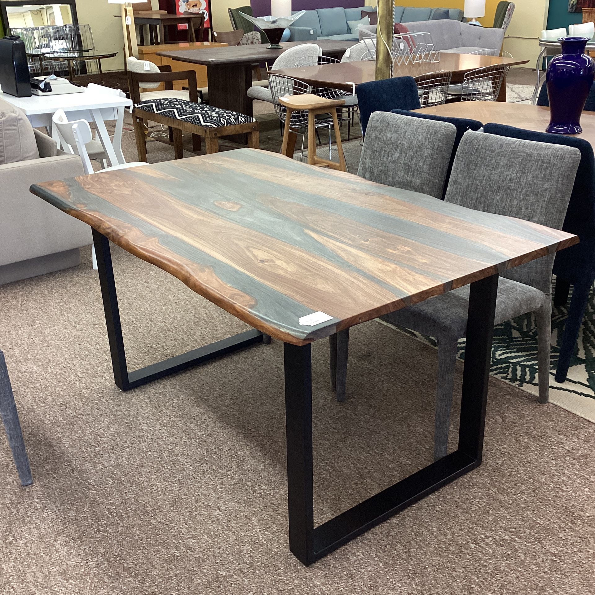 DARK SHEESHAM IRON BASE DINING TABLE