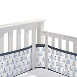 BreathableBabya Breathable Mesh Crib Liner – Classic Collection – Little Whale Navy – Fits Crib