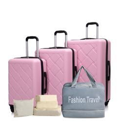 Luggage Set with Spinner Wheels ABS Lightweight Durable Hard Suitcase,8-Piece Set (20/24/28+Gym Tote Bag + 4 Pieces Storage Bag Set ) , PINK