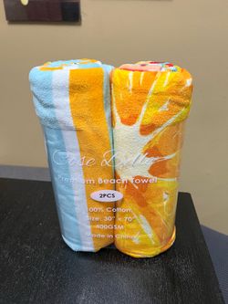 Cose Belle 2 PCS Premium Beach Towel 100% Cotton 30”x70” with a Mesh Storage Bag. NEW